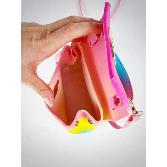 Small Rainbow Jelly Crossbody Purse - Rubber Unicorn Gold Clasp Expandable - Picture 4 of 6